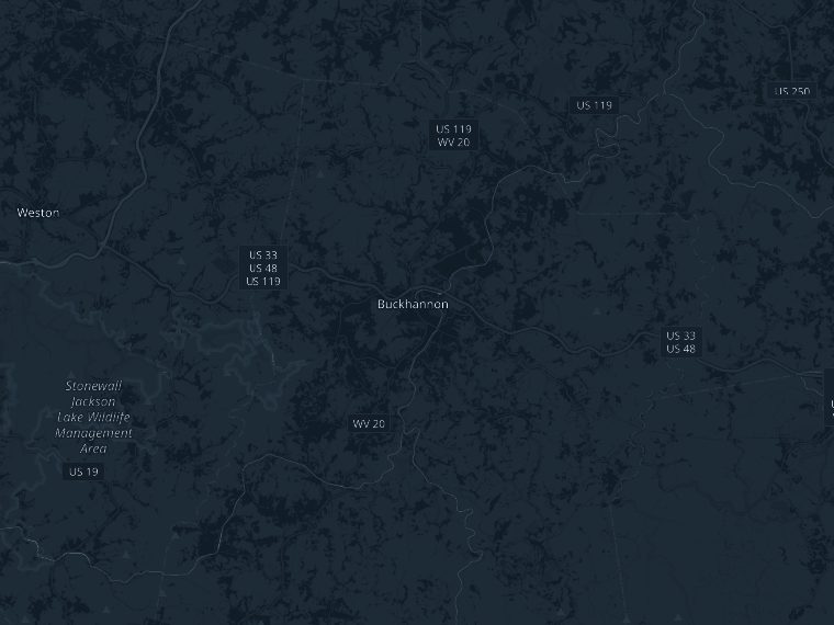 Map of Buckhannon and surrounding Upshur County, West Virginia